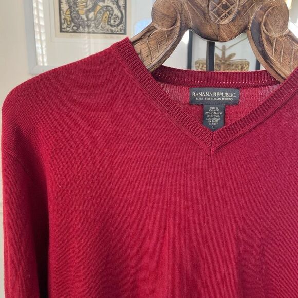 Banana Republic Merino Wool Vneck Sweater Rust Red L - Picture 1 of 5